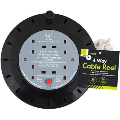 Benross 4-Way Extension Cable Reel - 10m Benross 4-Way Extension Cable Reel - 10m