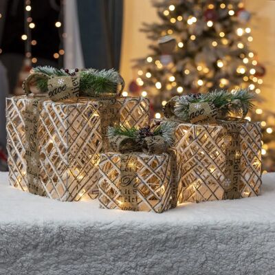 The Christmas Workshop - 70289 - Brown - Set of 3 - Light-Up Boxes The Christmas Workshop - 70289 - Brown - Set of 3 - Light-Up Boxes