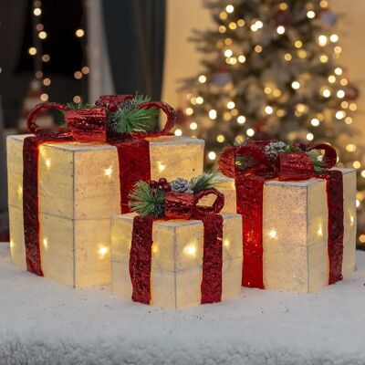 The Christmas Workshop - Light-Up Rattan Gift Boxes The Christmas Workshop - Light-Up Rattan Gift Boxes