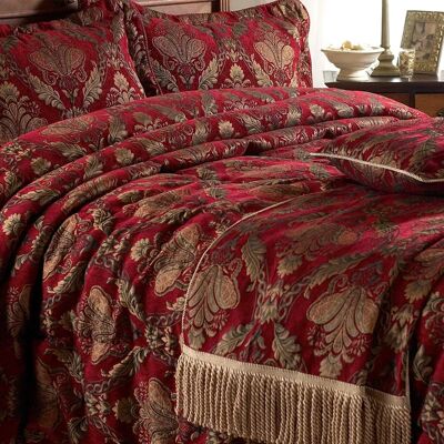 Paoletti Riva Burgundy Embroidered Damask Throw - Bedspread Accessory Paoletti Riva Burgundy Embroidered Damask Throw - Bedspread Accessory