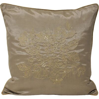 Coussin brodé floral taupe Paoletti - 45x45cm Coussin brodé floral taupe Paoletti - 45x45cm