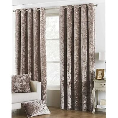 Paoletti Verona Crushed Velvet Eyelet Curtains - Oyster - 229x137cm Paoletti Verona Crushed Velvet Eyelet Curtains - Oyster - 229x137cm