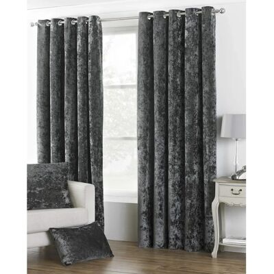 Paoletti Verona Crushed Velvet Eyelet Curtains - Pewter - 168x183cm - Curtain Paoletti Verona Crushed Velvet Eyelet Curtains - Pewter - 168x183cm - Curtain