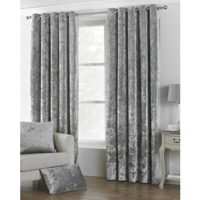 Paoletti Verona Crushed Velvet Eyelet Curtains - Silver - 168x229cm Paoletti Verona Crushed Velvet Eyelet Curtains - Silver - 168x229cm