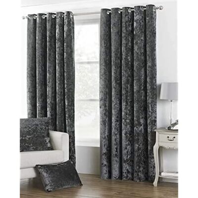 Paoletti Verona Crushed Velvet Eyelet Curtains - Pewter, Green, Silver - 229cm x 137cm Paoletti Verona Crushed Velvet Eyelet Curtains - Pewter, Green, Silver - 229cm x 137cm