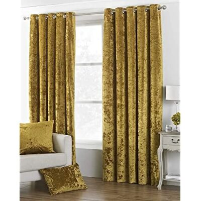 Paoletti Verona Crushed Velvet Eyelet Curtains - Ochre - 229x137cm Paoletti Verona Crushed Velvet Eyelet Curtains - Ochre - 229x137cm