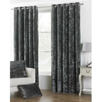 Paoletti Verona Crushed Velvet Look Eyelet Curtains - Pewter - 229x183cm - Curtain Paoletti Verona Crushed Velvet Look Eyelet Curtains - Pewter - 229x183cm - Curtain