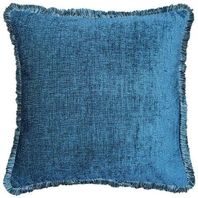 Almohadilla rellena Paoletti Riva Astbury - Azul azafata - Tela de chenilla metálica - Bordes con flecos - Cremallera oculta - 100% - 50 X 50cm Almohadilla rellena Paoletti Riva Astbury - Azul azafata - Tela de chenilla metálica - Bordes con flecos - Cremallera oculta - 100% - 50 X 50cm