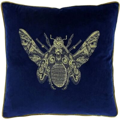 Paoletti Cerana Embroidered Bee Piped Velvet Cushion Cover - Blue - One Size Paoletti Cerana Embroidered Bee Piped Velvet Cushion Cover - Blue - One Size