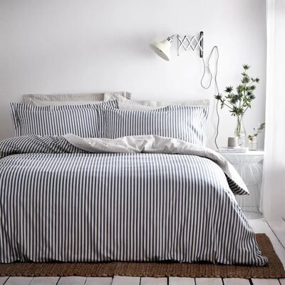 The Linen Yard Hebden Mélange Stripe Zestaw poszewek na kołdrę - Granatowy/szary - King The Linen Yard Hebden Mélange Stripe Zestaw poszewek na kołdrę - Granatowy/szary - King