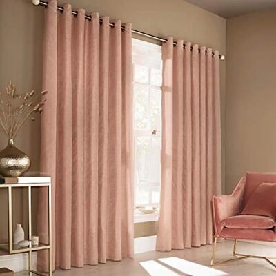 Furn. Himalaya Jacquard Eyelet Curtains In Blush - Pink - Size 229 Cm X 229 Cm - Curtains Furn. Himalaya Jacquard Eyelet Curtains In Blush - Pink - Size 229 Cm X 229 Cm - Curtains