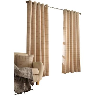 Furn Ellis Windowpane Check Eyelet Curtains - Natural - 229cm x 183cm - Curtain Furn Ellis Windowpane Check Eyelet Curtains - Natural - 229cm x 183cm - Curtain