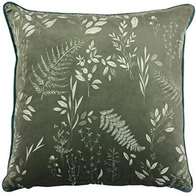 Furn Fearne Almohadilla reversible de terciopelo con estampado floral grande - Verde - 50cm x 50cm Furn Fearne Almohadilla reversible de terciopelo con estampado floral grande - Verde - 50cm x 50cm
