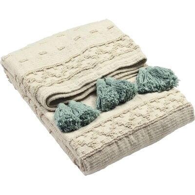 Furn. Boho Morski Zielony Koc Bawełniany - 130x180cm - Styl Boho Furn. Boho Morski Zielony Koc Bawełniany - 130x180cm - Styl Boho