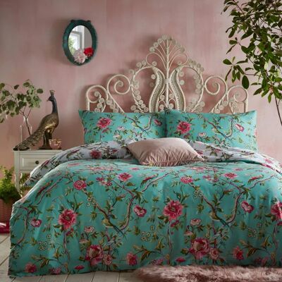 Furn Vintage Chinoiserie Floreale Esotico Parure di Trapunta Giada - Super King Furn Vintage Chinoiserie Floreale Esotico Parure di Trapunta Giada - Super King