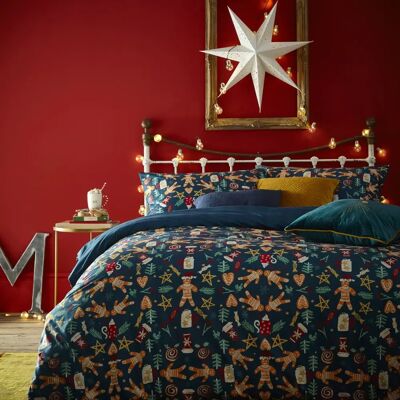 Furn Yuletide Treats Conjunto de Edredón de Franela Navideño - Azul Marino Furn Yuletide Treats Conjunto de Edredón de Franela Navideño - Azul Marino