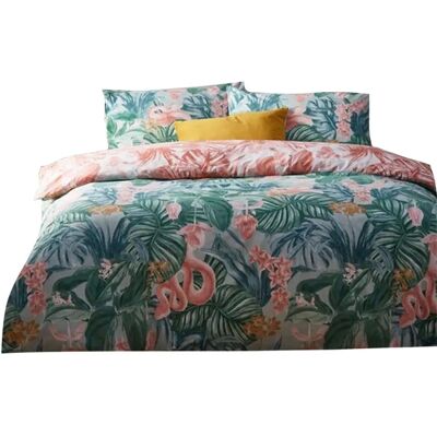 Furn Medinilla Tropical Reversible Duvet Cover Set - Green Cotton - Size Double Furn Medinilla Tropical Reversible Duvet Cover Set - Green Cotton - Size Double