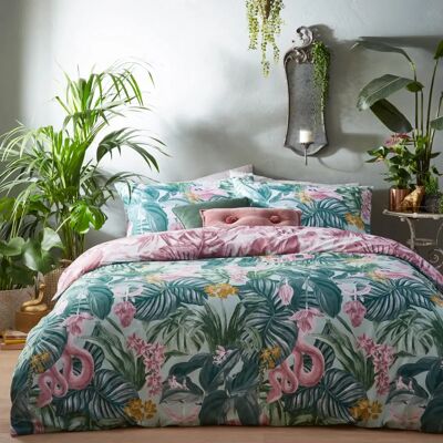 Set copripiumino tropicale Medinilla reversibile - Menta/Lilla Set copripiumino tropicale Medinilla reversibile - Menta/Lilla
