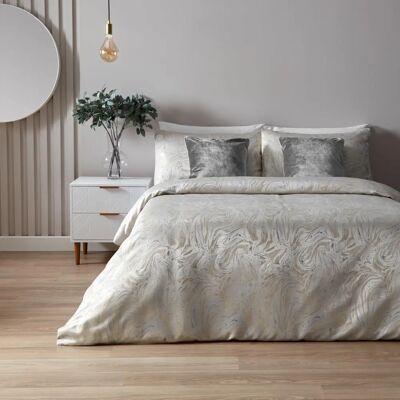 Paoletti Marmurowy Metaliczny Zestaw Pościeli Jacquard - Oyster - King Paoletti Marmurowy Metaliczny Zestaw Pościeli Jacquard - Oyster - King