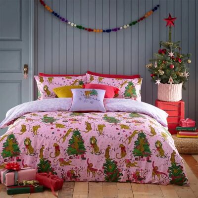 Furn Purrfect Christmas Leopard Duvet Cover Bedding Set Pink Lilac - Bedding Set Furn Purrfect Christmas Leopard Duvet Cover Bedding Set Pink Lilac - Bedding Set