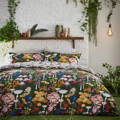 Furn Amanita Abstract Mushroom Duvet Cover Set - Forest Green - Single Furn Amanita Abstract Mushroom Duvet Cover Set - Forest Green - Single