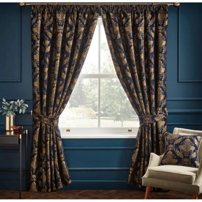 Paoletti Shiraz Navy Curtains - Traditional Damask Embroidered, 168x137cm Paoletti Shiraz Navy Curtains - Traditional Damask Embroidered, 168x137cm