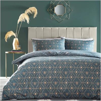 Furn Bee Deco Geometrisches Bettbezug-Set - Blau - King - Wendbar Furn Bee Deco Geometrisches Bettbezug-Set - Blau - King - Wendbar