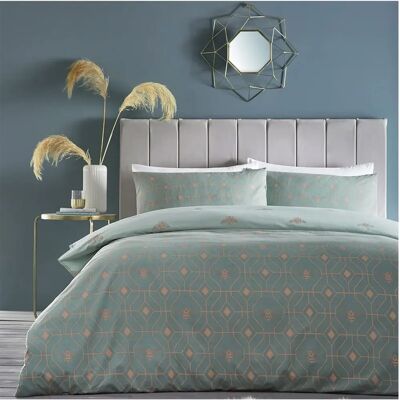 Furn Bee Deco Geometric Reversible Duvet Cover Set - Light Green - Super King Furn Bee Deco Geometric Reversible Duvet Cover Set - Light Green - Super King