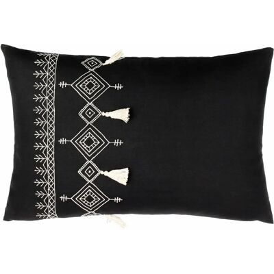 Furn Pritta Geborduurde Katoenen Kussen met Franje - Zwart - One Size Furn Pritta Geborduurde Katoenen Kussen met Franje - Zwart - One Size