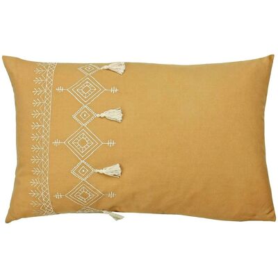 Furn Pritta Cojín Bordado de Algodón con Borlas - Mostaza - Talla Única Furn Pritta Cojín Bordado de Algodón con Borlas - Mostaza - Talla Única