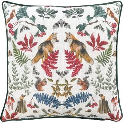 Evans Lichfield Mirrored Fox Watercolour Piped Cushion - Green - Unisex Evans Lichfield Mirrored Fox Watercolour Piped Cushion - Green - Unisex