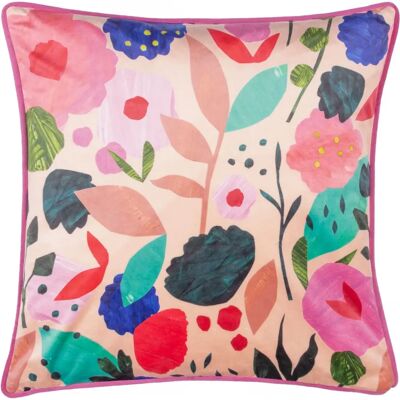 Kate Merritt - Floral Collage Piped Velvet Feather Filled Cushion Kate Merritt - Floral Collage Piped Velvet Feather Filled Cushion