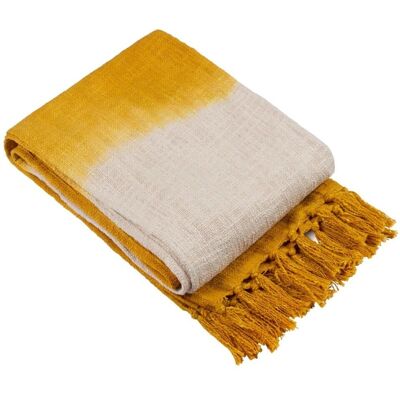 Furn. Mizu Dip Dye Fringed Throw - Yellow Cotton - One Size Furn. Mizu Dip Dye Fringed Throw - Yellow Cotton - One Size