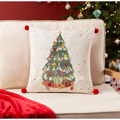 Furn Deck The Halls Tree Embroidered 43cm x 43cm Filled Cushion Multi Furn Deck The Halls Tree Embroidered 43cm x 43cm Filled Cushion Multi