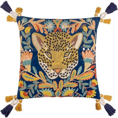 Wylder Tropics Regal Leopard Embroidered Velvet Filled Cushion - Royal Blue - 50x50cm Wylder Tropics Regal Leopard Embroidered Velvet Filled Cushion - Royal Blue - 50x50cm