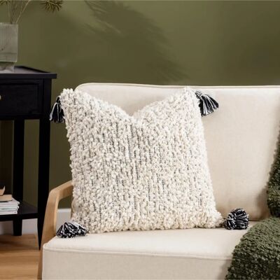 Hoem Cambre Cushions - 50cm x 50cm - Cotton, Tasselled, Black/white Hoem Cambre Cushions - 50cm x 50cm - Cotton, Tasselled, Black/white