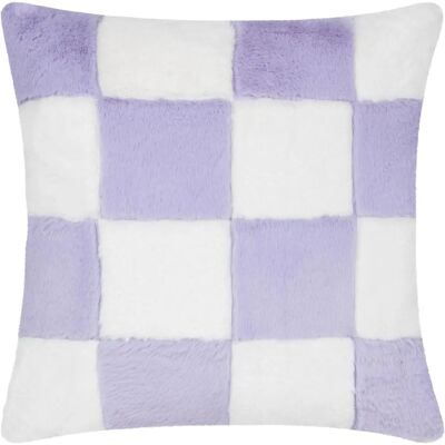 Heya Home Cozee Check Faux Fur Cushion Cover - Lilac - Size 50 Cm X 50 Cm Heya Home Cozee Check Faux Fur Cushion Cover - Lilac - Size 50 Cm X 50 Cm