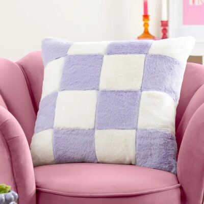 Almohadilla Cozee Check de pelo sintético de Heya Home - Lila - 50x50 cm Almohadilla Cozee Check de pelo sintético de Heya Home - Lila - 50x50 cm