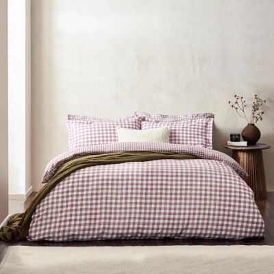 Yard Barton Check Cotton Duvet Cover Set - Berry - King Yard Barton Check Cotton Duvet Cover Set - Berry - King
