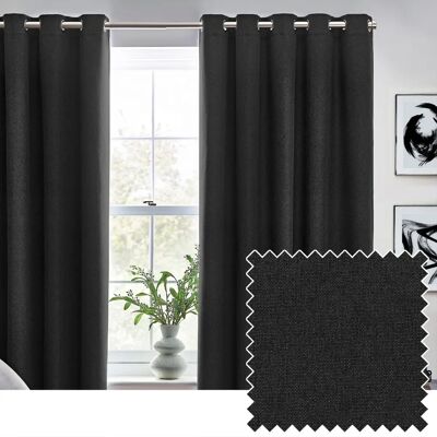 Furn. Dawn Textured Ready Made Oogje Zwart Gordijnen - Gordijnen Furn. Dawn Textured Ready Made Oogje Zwart Gordijnen - Gordijnen