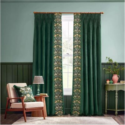 William Morris Morris & Co. Strawberry Thief Embroidered Velvet Curtains Forest Green - Curtains William Morris Morris & Co. Strawberry Thief Embroidered Velvet Curtains Forest Green - Curtains