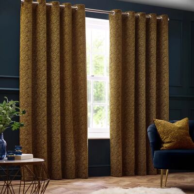 Paoletti Galaxy Chenille Ready Made Eyelet Curtains Gold - Curtains Paoletti Galaxy Chenille Ready Made Eyelet Curtains Gold - Curtains