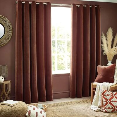 Nutmeg Heavy Chenille Velvet Eyelet Curtains - Curtains Nutmeg Heavy Chenille Velvet Eyelet Curtains - Curtains