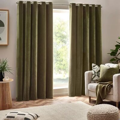 Yard Heavy Chenille Velvet Olive Eyelet Curtains - Curtains Yard Heavy Chenille Velvet Olive Eyelet Curtains - Curtains