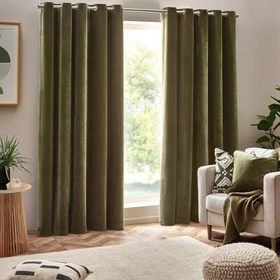 Cortinas de Ojal de Terciopelo de Chenilla Pesada Verde Oliva - Cortinas Cortinas de Ojal de Terciopelo de Chenilla Pesada Verde Oliva - Cortinas