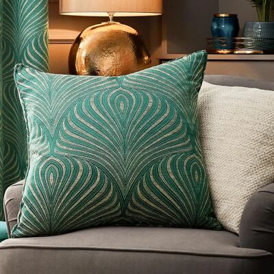 Fodera cuscino Gatsby Jacquard con piping - Smeraldo - 55x55 cm Fodera cuscino Gatsby Jacquard con piping - Smeraldo - 55x55 cm
