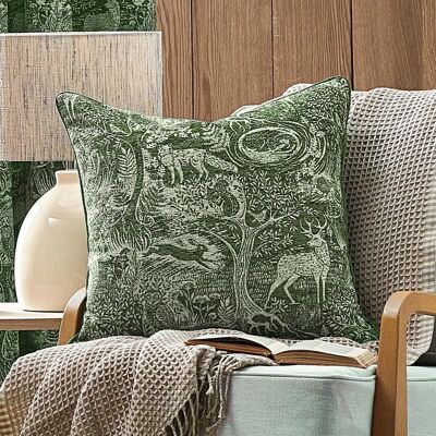 Furn Cojín de chenilla con motivos invernales de animales - Verde - 50 cm x 50 cm Furn Cojín de chenilla con motivos invernales de animales - Verde - 50 cm x 50 cm
