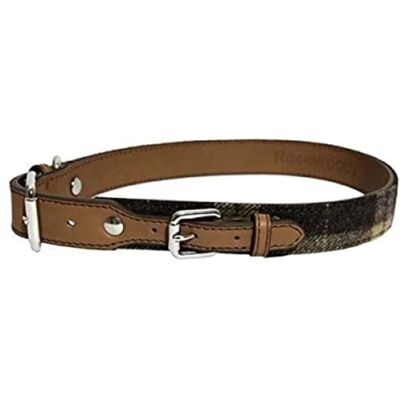 Rosewood Leather Dog Collar - Tweed Check - 20-24 in Rosewood Leather Dog Collar - Tweed Check - 20-24 in
