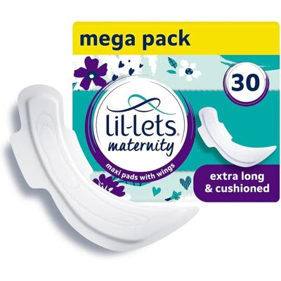 Lil-Lets - Maternity Pads 30x Extra Long - With Wings - 3x10 - Pads Lil-Lets - Maternity Pads 30x Extra Long - With Wings - 3x10 - Pads