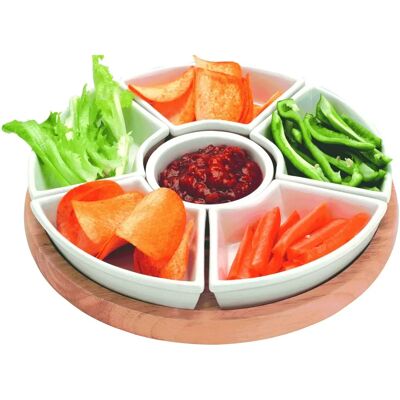 Apollo 7 Piece Wooden Lazy Susan with Ceramic Dishes - Party, Occasion Dish Apollo 7 Piece Wooden Lazy Susan with Ceramic Dishes - Party, Occasion Dish